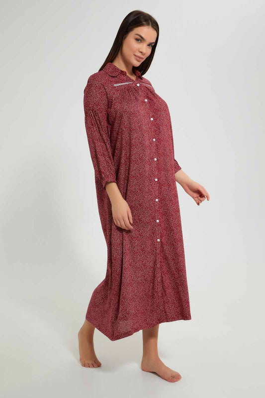 Redtag-Maroon-Polka-Printed-Nightgown-Nightgowns-Women's-
