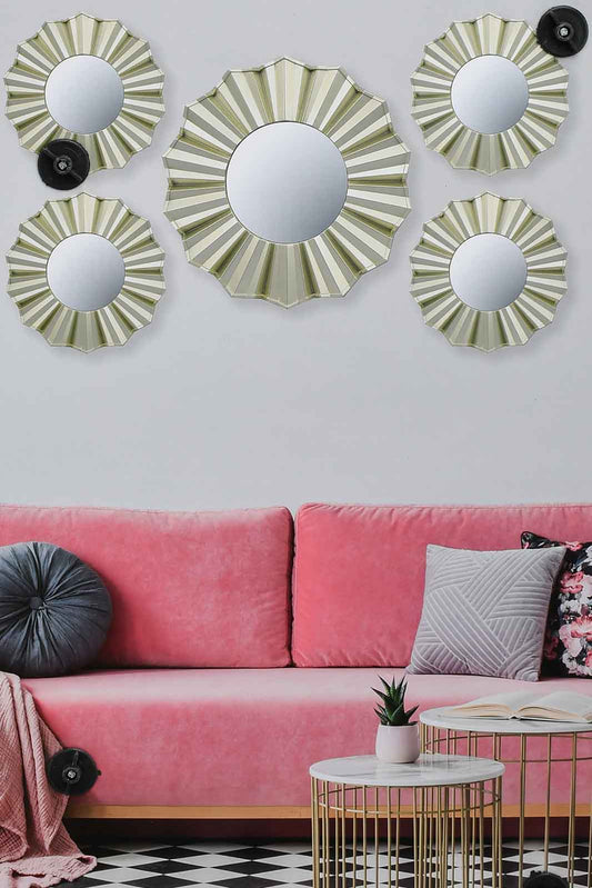 Redtag-Gold-Floral-Decorative-Wall-Mirror-Set(5Piece)-Mirrors-Home-Decor-