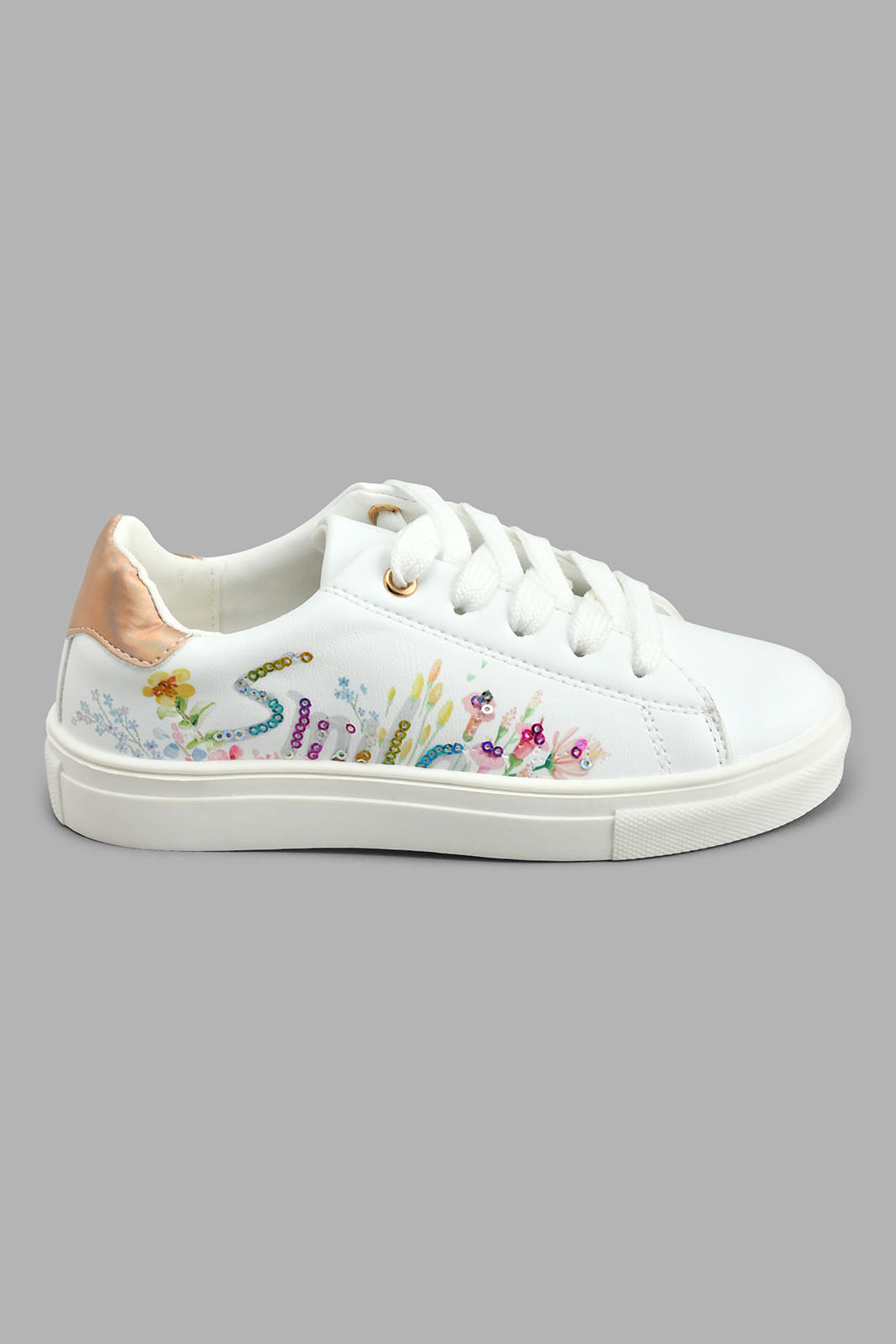 Redtag-White-Sequins-Trim-Sneaker-Colour:White,-Filter:Girls-Footwear-(3-to-5-Yrs),-GIR-Trainers,-New-In,-New-In-GIR-FOO,-Non-Sale,-S22A,-Section:Kidswear-Girls-3 to 5 Years