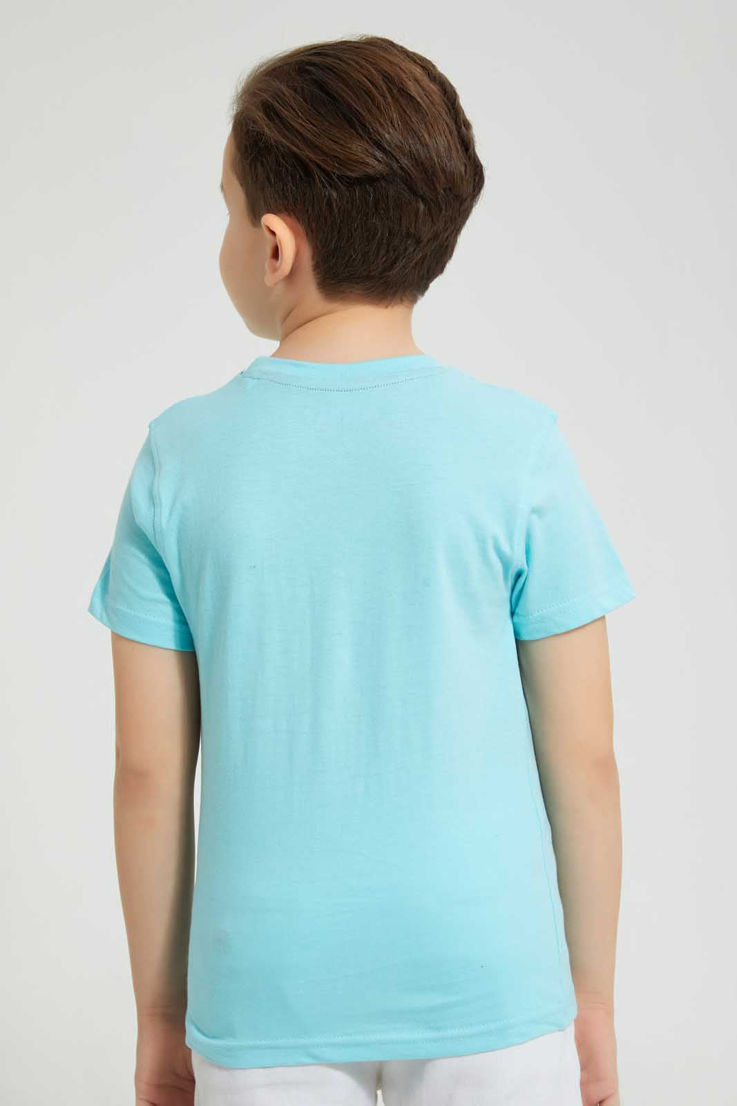 Redtag-Blue-Mickey-T-Shirt-All-Over-Prints-Boys-2 to 8 Years