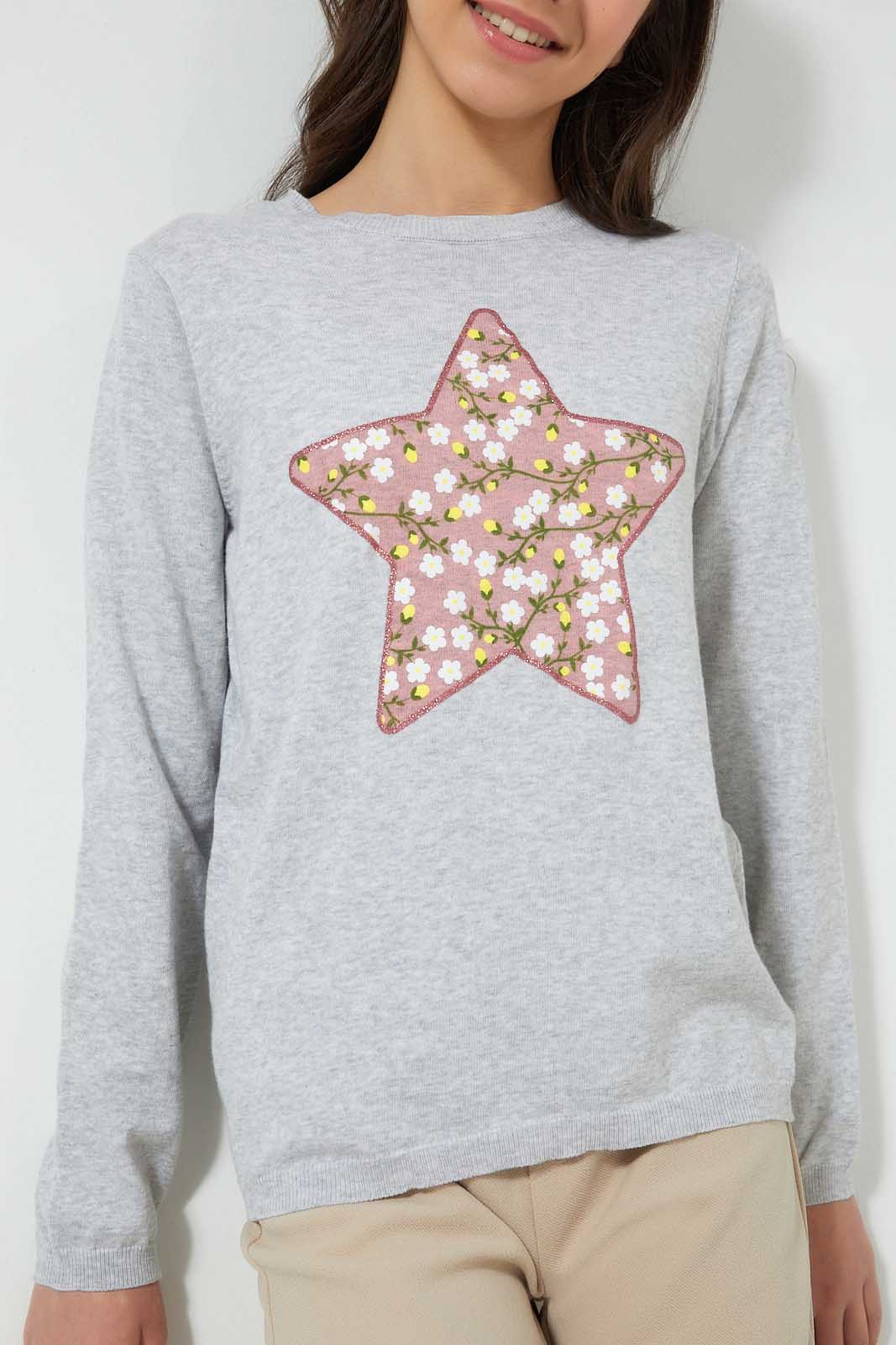Redtag-Grey-Melange-Butterfly-Pullover-Jumpers-Senior-Girls-9 to 14 Years