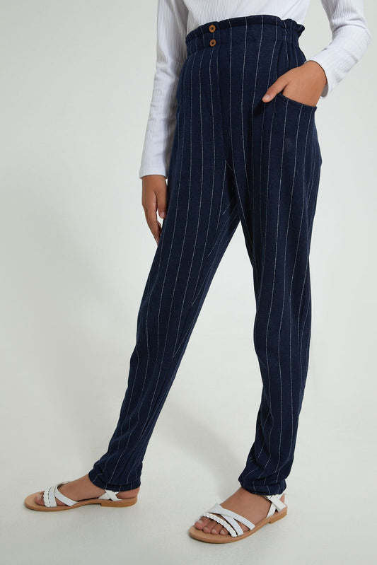 Redtag-Black-White-Stripes-Plaid-Trouser-Cargo-Pants-Senior-Girls-9 to 14 Years