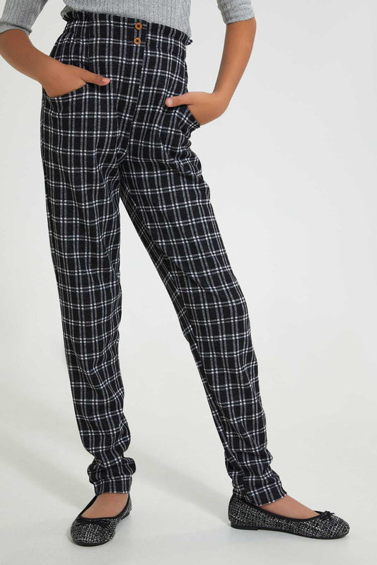 Redtag-Grey/White-Stripes-Plaid-Trouser-Cargo-Pants-Senior-Girls-9 to 14 Years