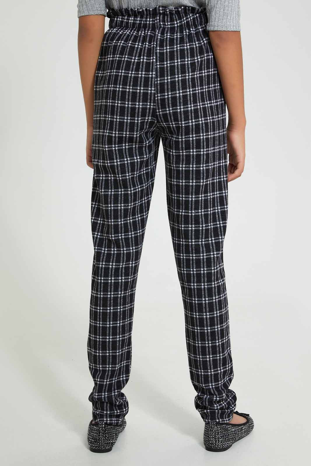 Redtag-Grey/White-Stripes-Plaid-Trouser-Cargo-Pants-Senior-Girls-9 to 14 Years