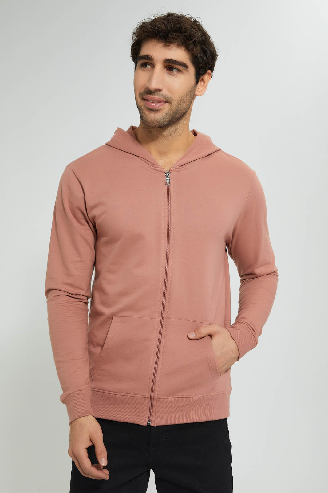 Redtag-Pink-Zipper-Hoodie-Sweatshirts-Men's-