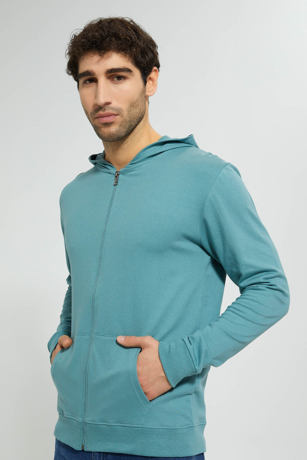 Redtag-Green-Zipper-Hoodie-Sweatshirts-Men's-