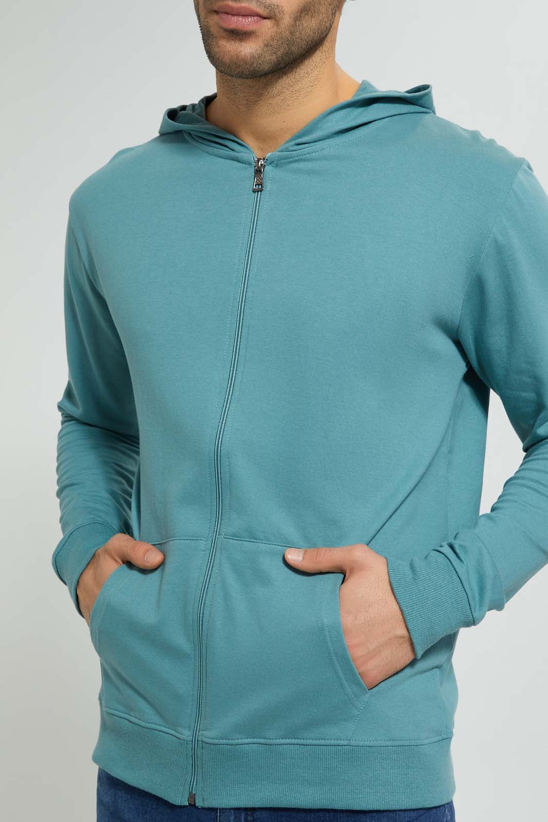 Redtag-Green-Zipper-Hoodie-Sweatshirts-Men's-