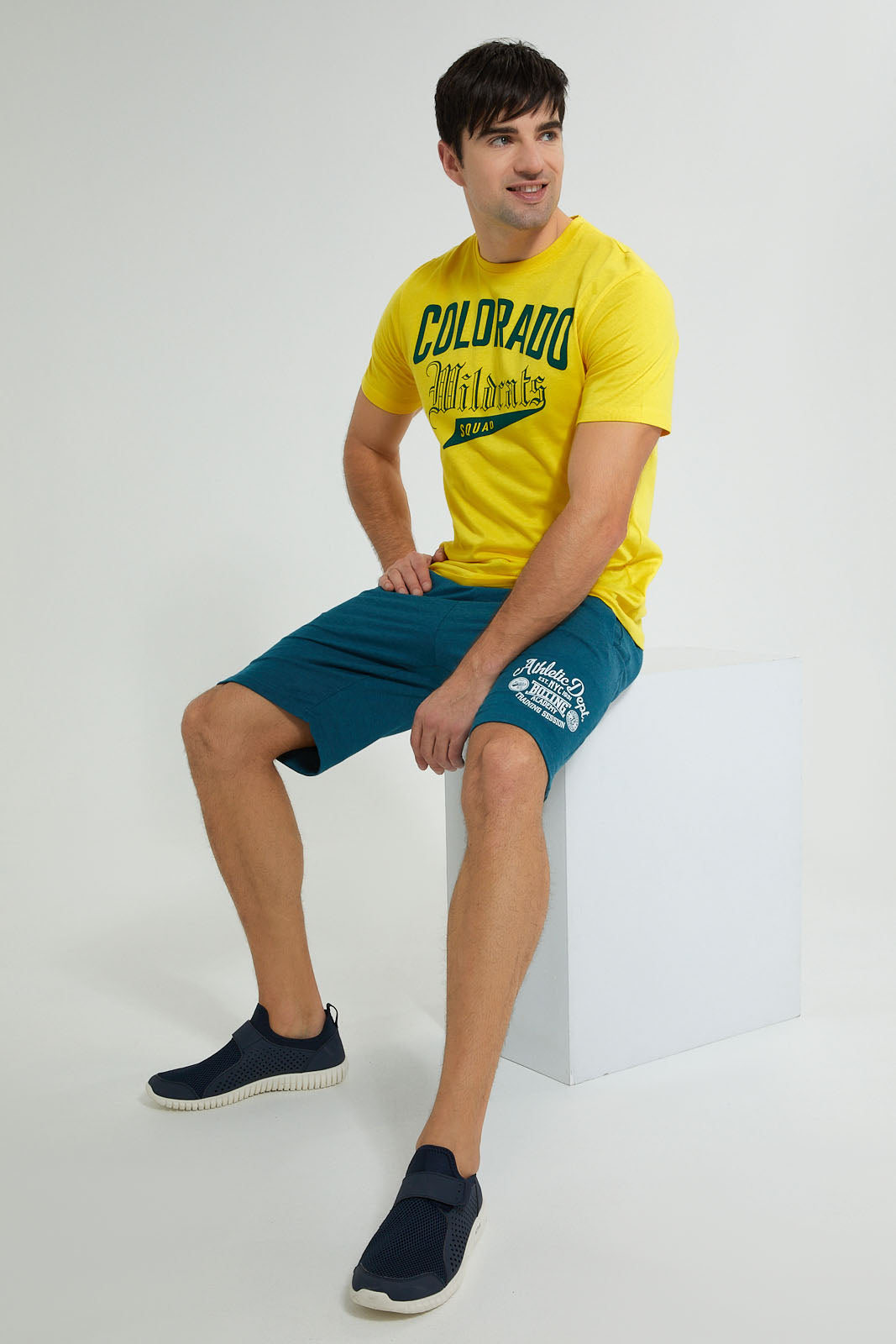 Redtag-Green-Terry-Shorts-With-Placement-Print-Active-Shorts-Men's-
