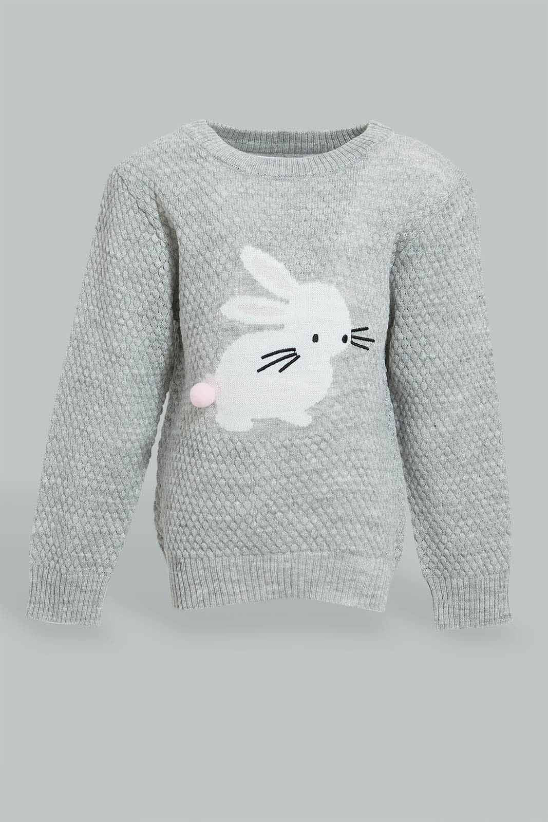 Redtag-Grey-Melange-Printed-Pullover-Pullovers-Infant-Girls-3 to 24 Months