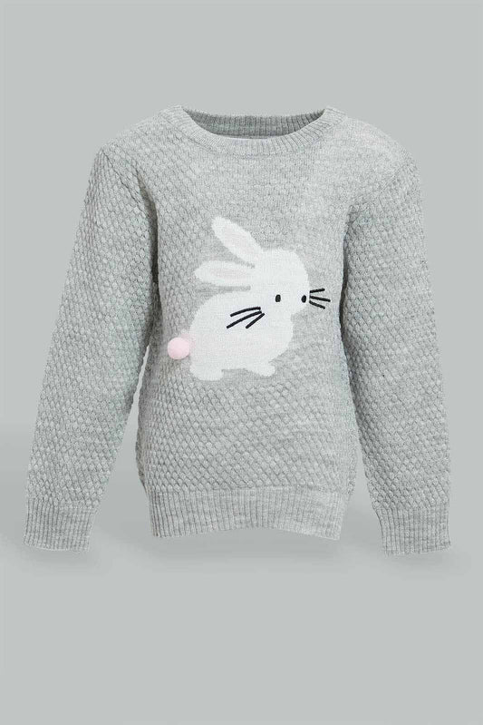 Redtag-Grey-Melange-Printed-Pullover-Pullovers-Infant-Girls-3 to 24 Months