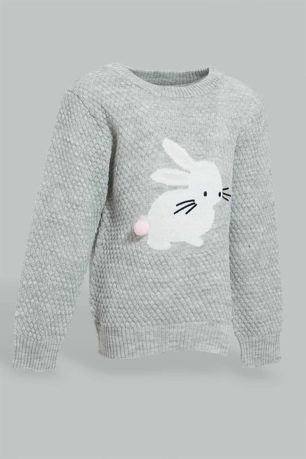 Redtag-Grey-Melange-Printed-Pullover-Pullovers-Infant-Girls-3 to 24 Months