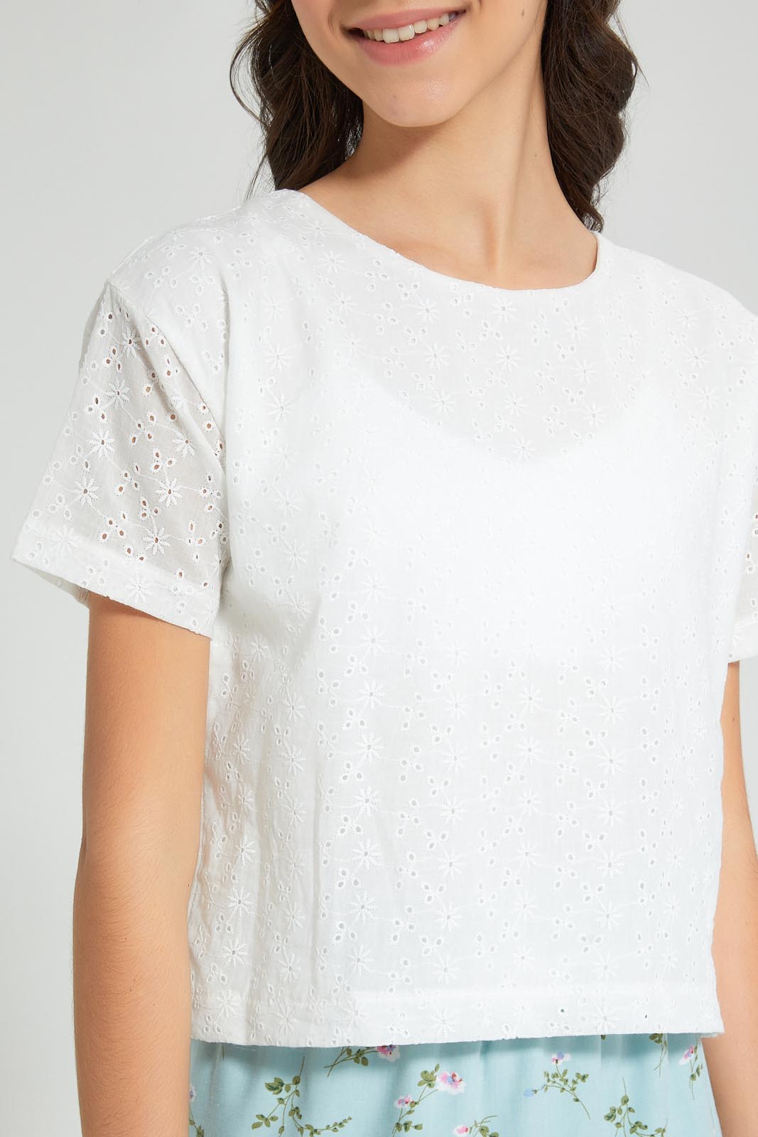 Redtag-White-Chiffly-Crop-Top-Blouses-Senior-Girls-9 to 14 Years