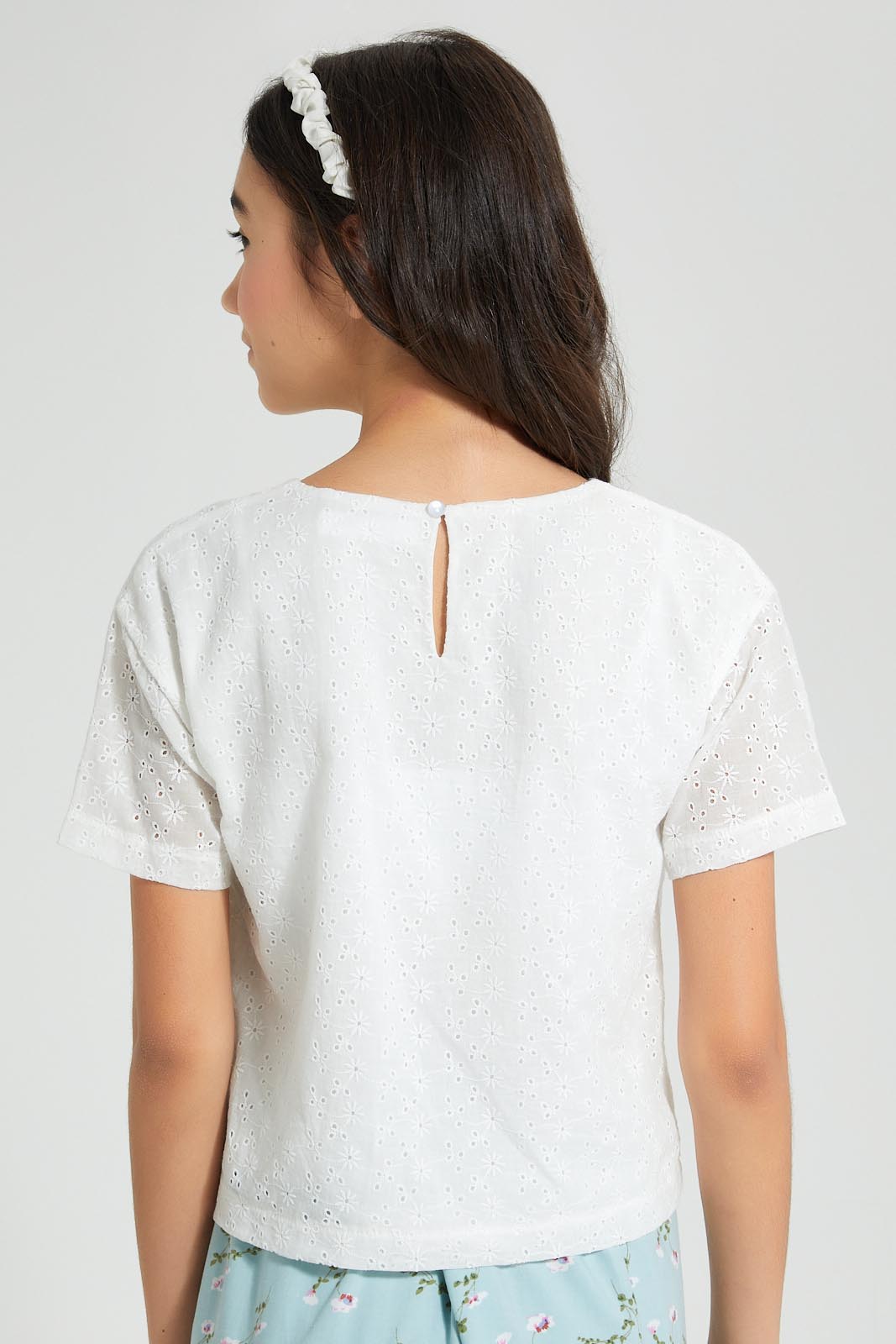 Redtag-White-Chiffly-Crop-Top-Blouses-Senior-Girls-9 to 14 Years