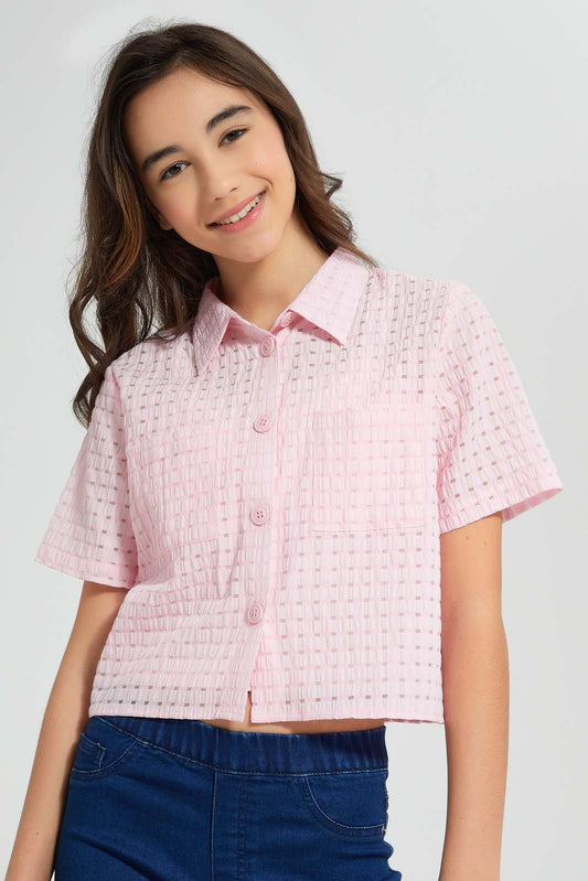 Redtag-Pink-Organza-Crop-Shirt-Blouses-Senior-Girls-9 to 14 Years