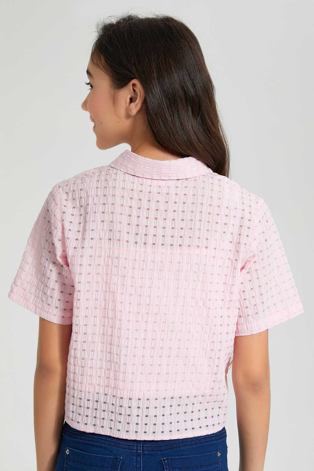 Redtag-Pink-Organza-Crop-Shirt-Blouses-Senior-Girls-9 to 14 Years