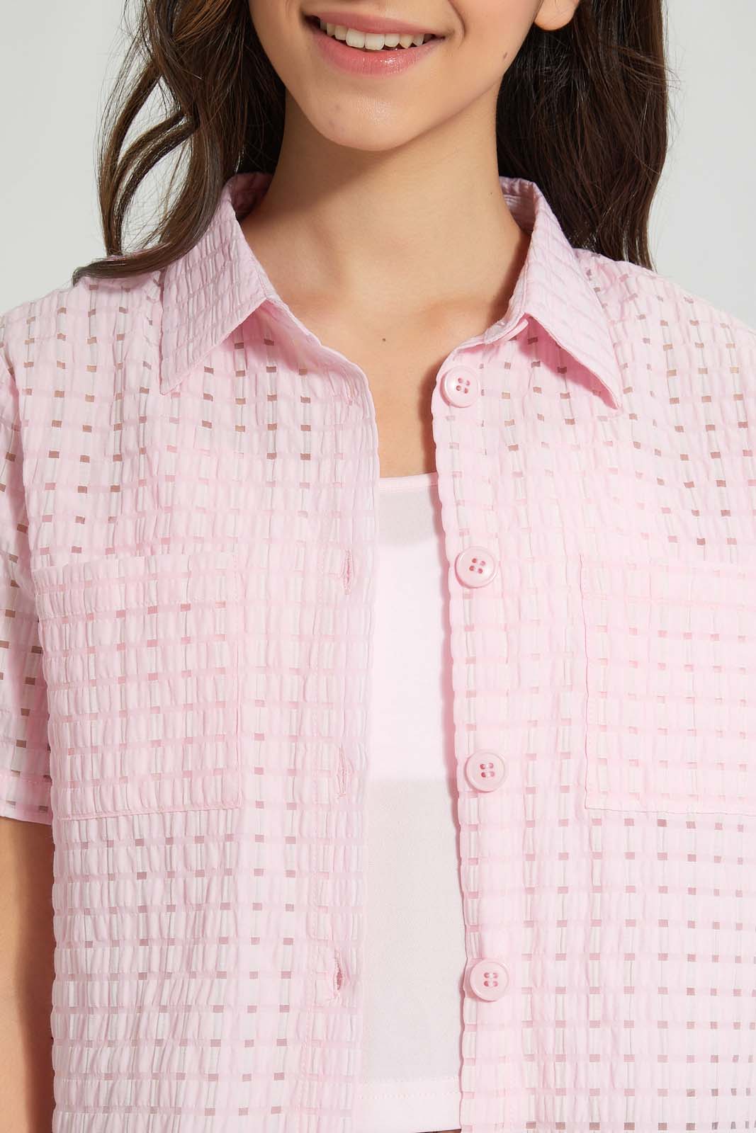 Redtag-Pink-Organza-Crop-Shirt-Blouses-Senior-Girls-9 to 14 Years