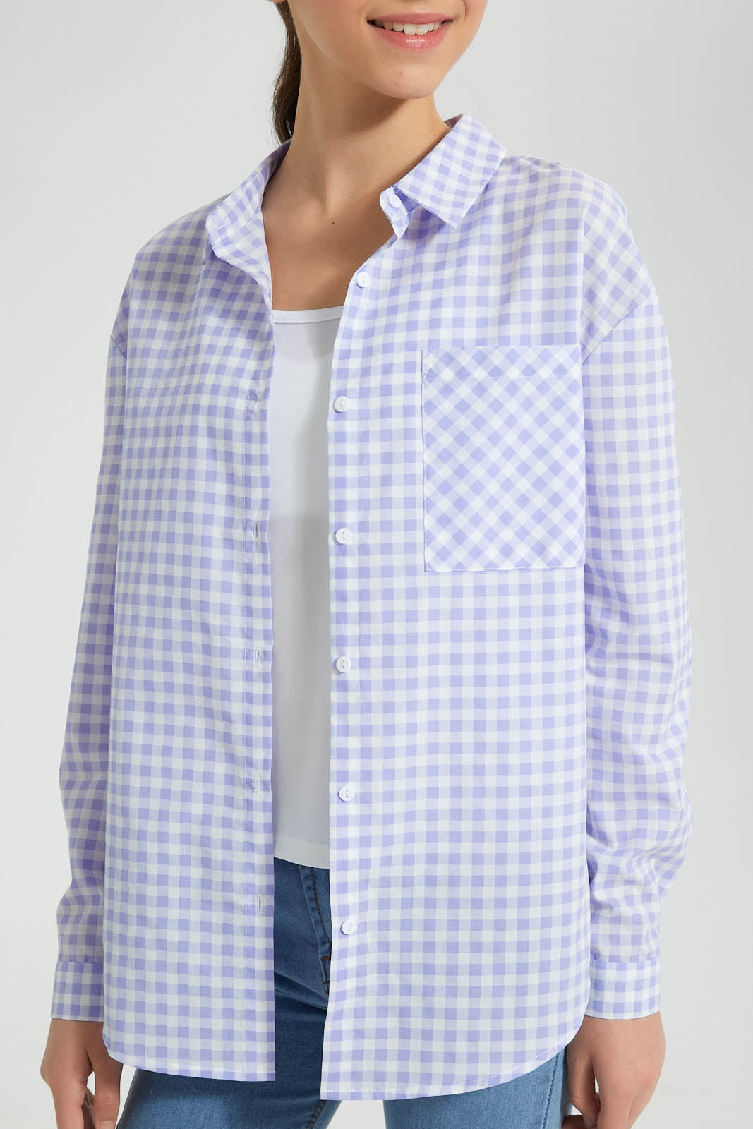 Redtag-Purple/White-Twofer-Shirt-Blouses-Senior-Girls-9 to 14 Years