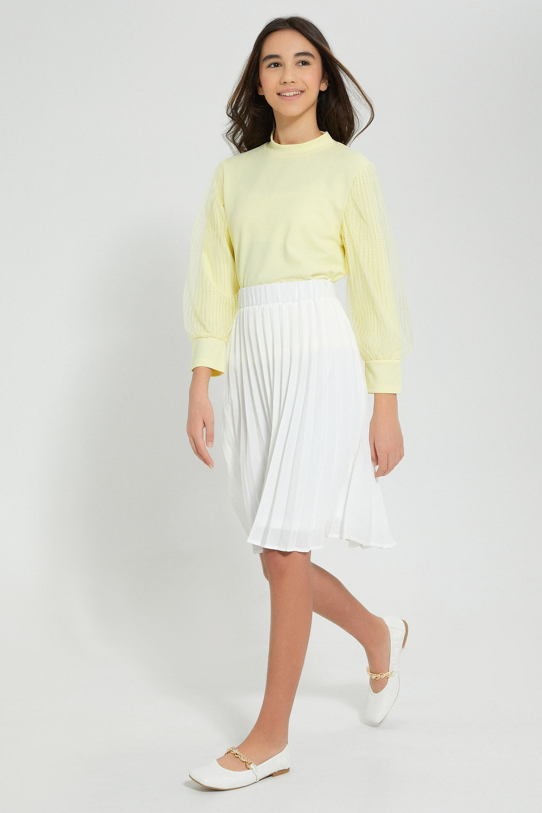 Redtag-White-Pleated-Skirt-Skirts-Senior-Girls-9 to 14 Years