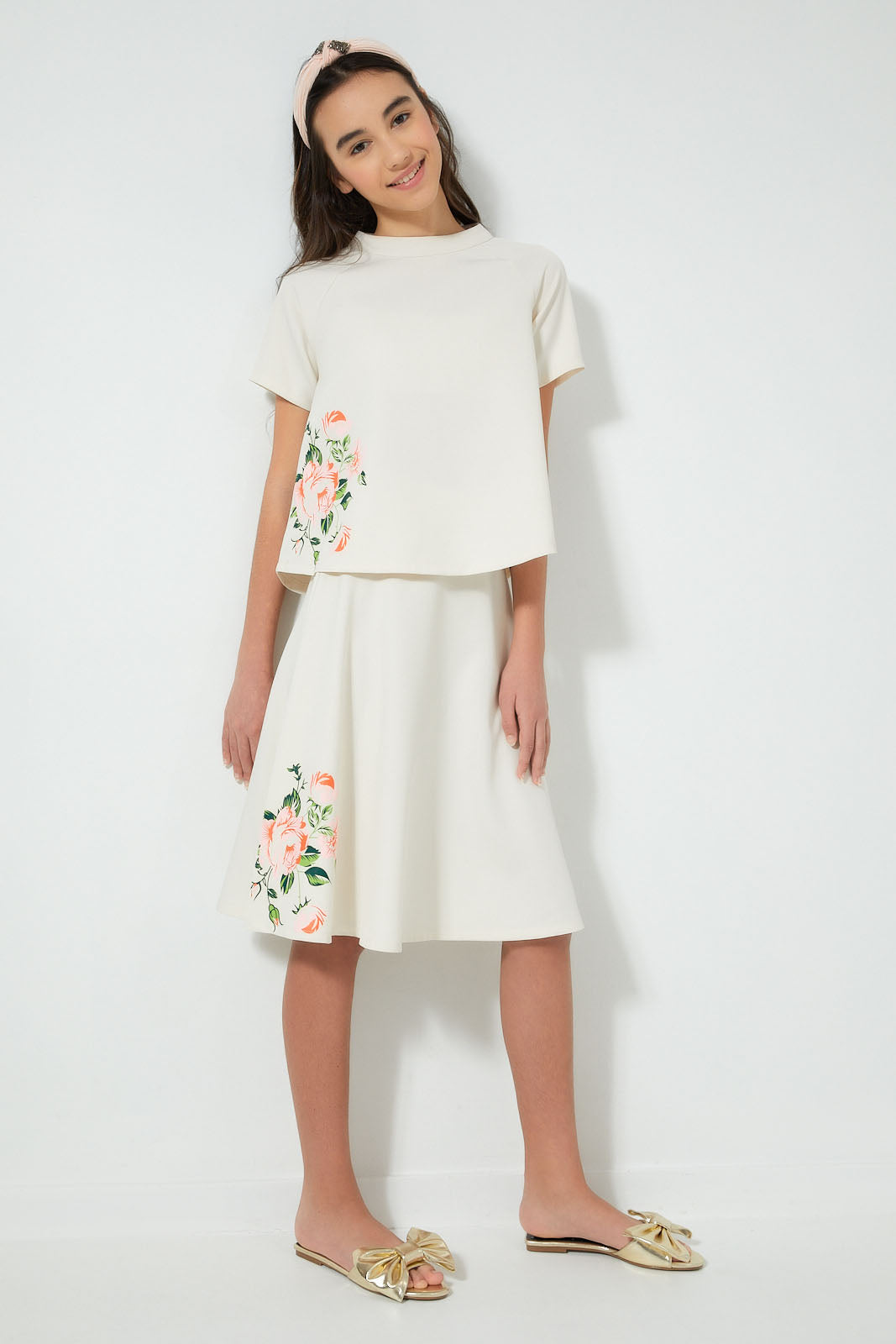 Redtag-Beige-High-Neck-Top-With-Print-Blouses-Senior-Girls-9 to 14 Years