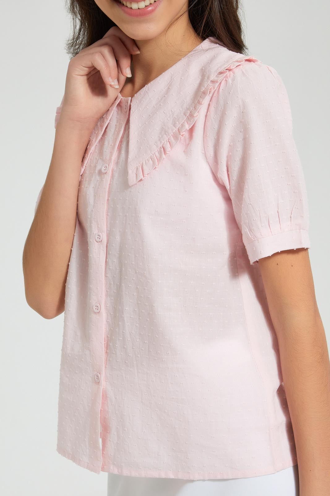 Redtag-Pink-Swiss-Dots-Collared-Blouse-Blouses-Senior-Girls-9 to 14 Years