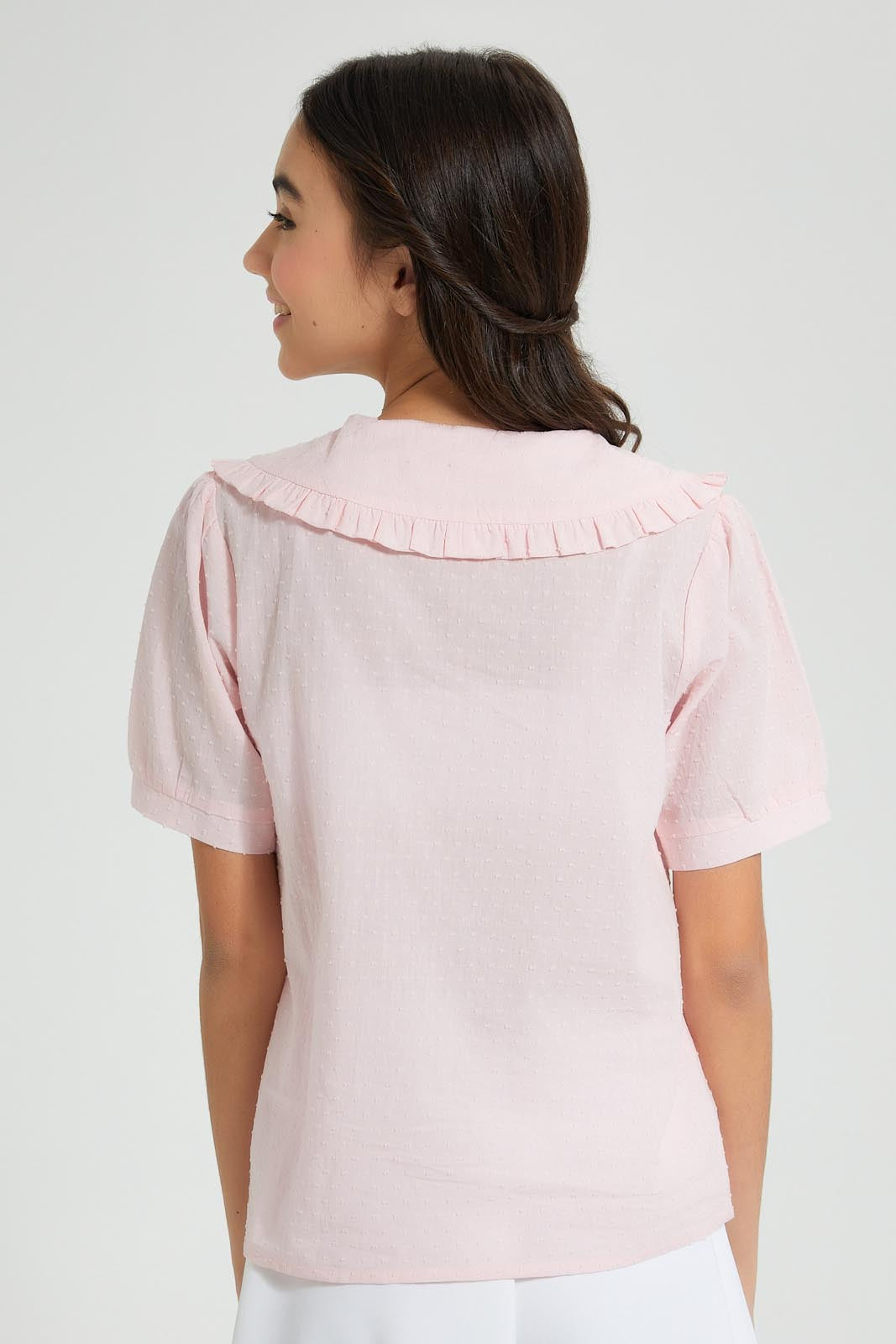 Redtag-Pink-Swiss-Dots-Collared-Blouse-Blouses-Senior-Girls-9 to 14 Years