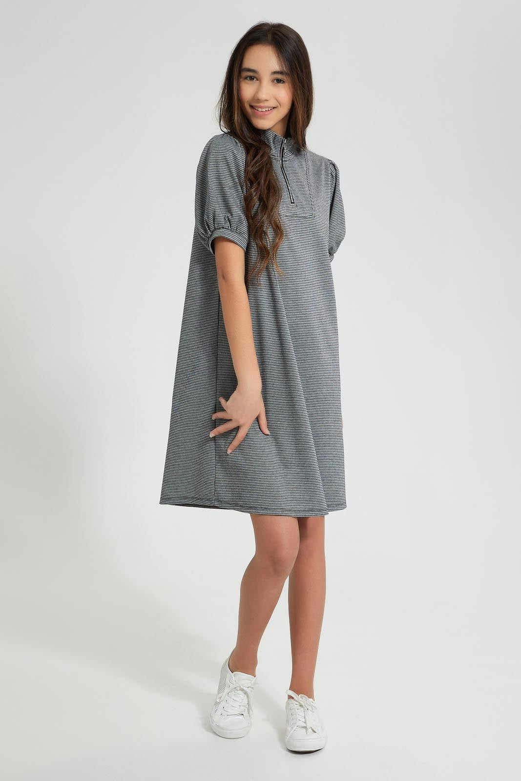 Redtag-Highneck-Jacquard-Dress-Dresses-Senior-Girls-9 to 14 Years