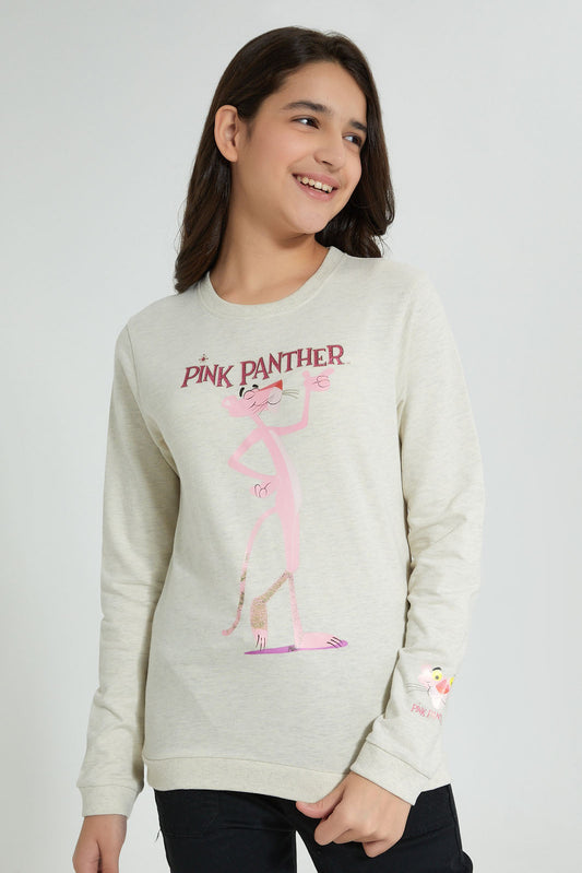 Redtag-Beige-Pink-Panther-SweaT-Shirts-Active-Sweatshirts-Senior-Girls-9 to 14 Years