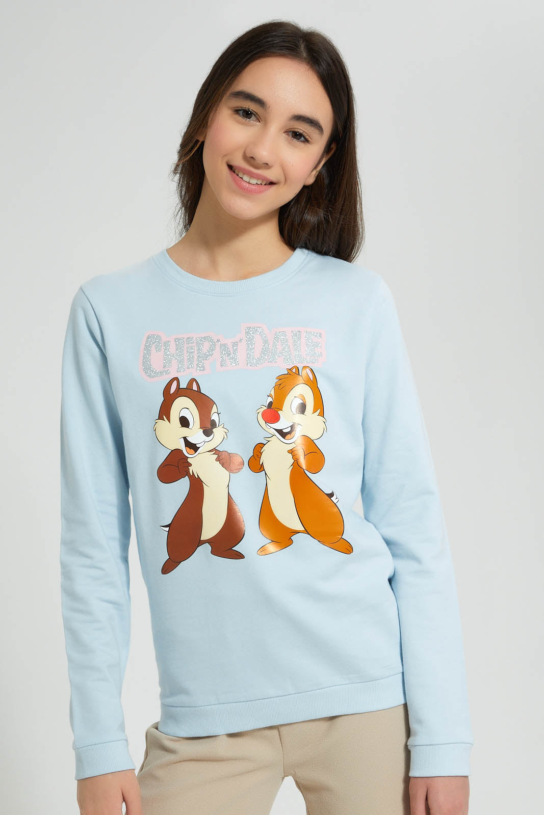 Redtag-Black-Chip-&-Dale-SweaT-Shirts-Active-Sweatshirts-Senior-Girls-9 to 14 Years
