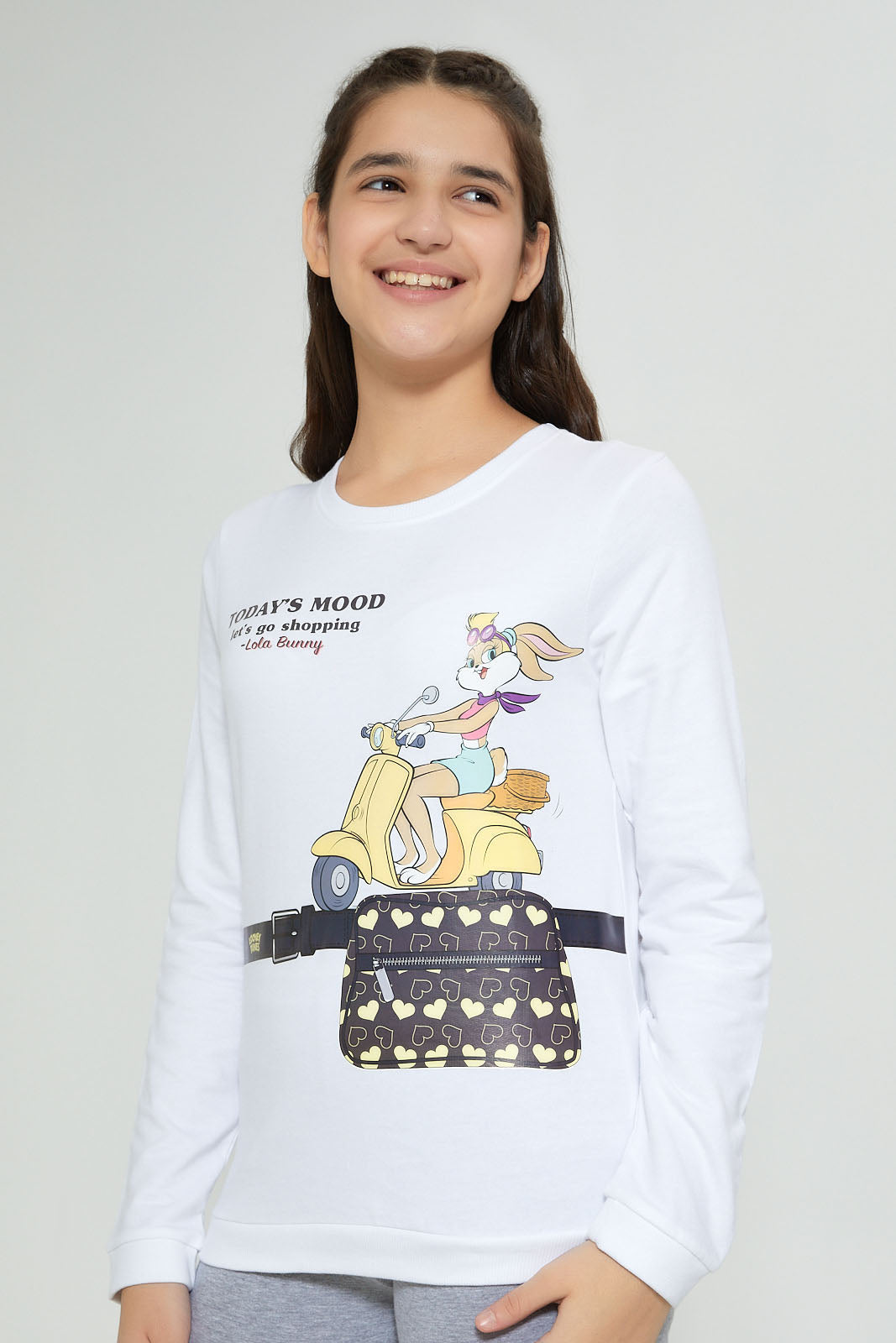 Redtag-White-Lola-Bunny-Sweatshirt-Active-Sweatshirts-Senior-Girls-9 to 14 Years
