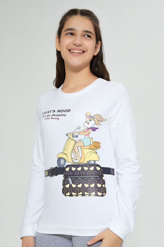 Redtag-White-Lola-Bunny-Sweatshirt-Active-Sweatshirts-Senior-Girls-9 to 14 Years
