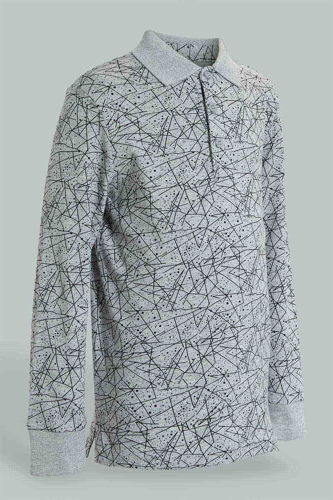 Redtag-Grey-Marl-Long-Sleeve-Splat-Print-Polo-Shirt-Polo-Shirts-Boys-2 to 8 Years