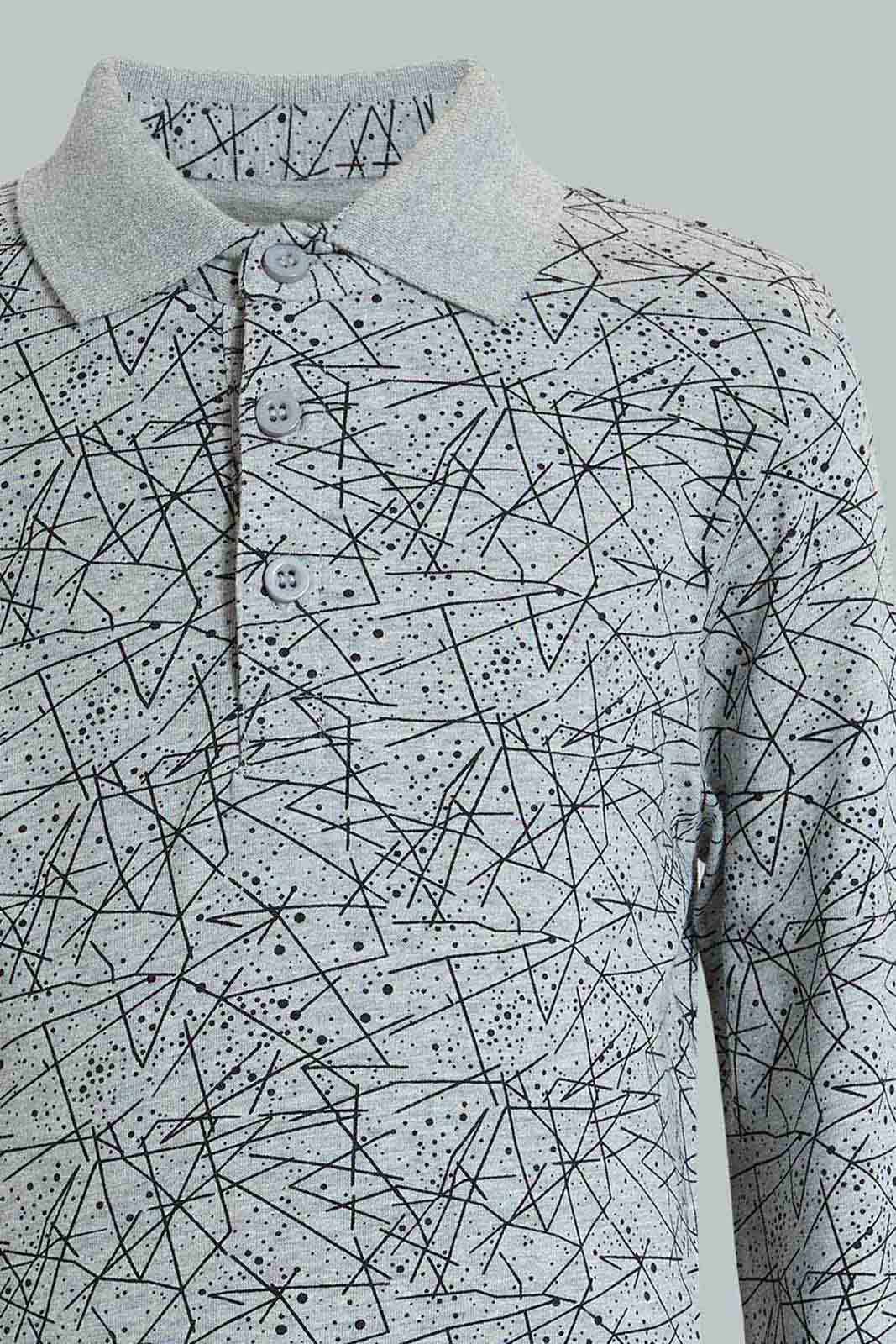 Redtag-Grey-Marl-Long-Sleeve-Splat-Print-Polo-Shirt-Polo-Shirts-Boys-2 to 8 Years