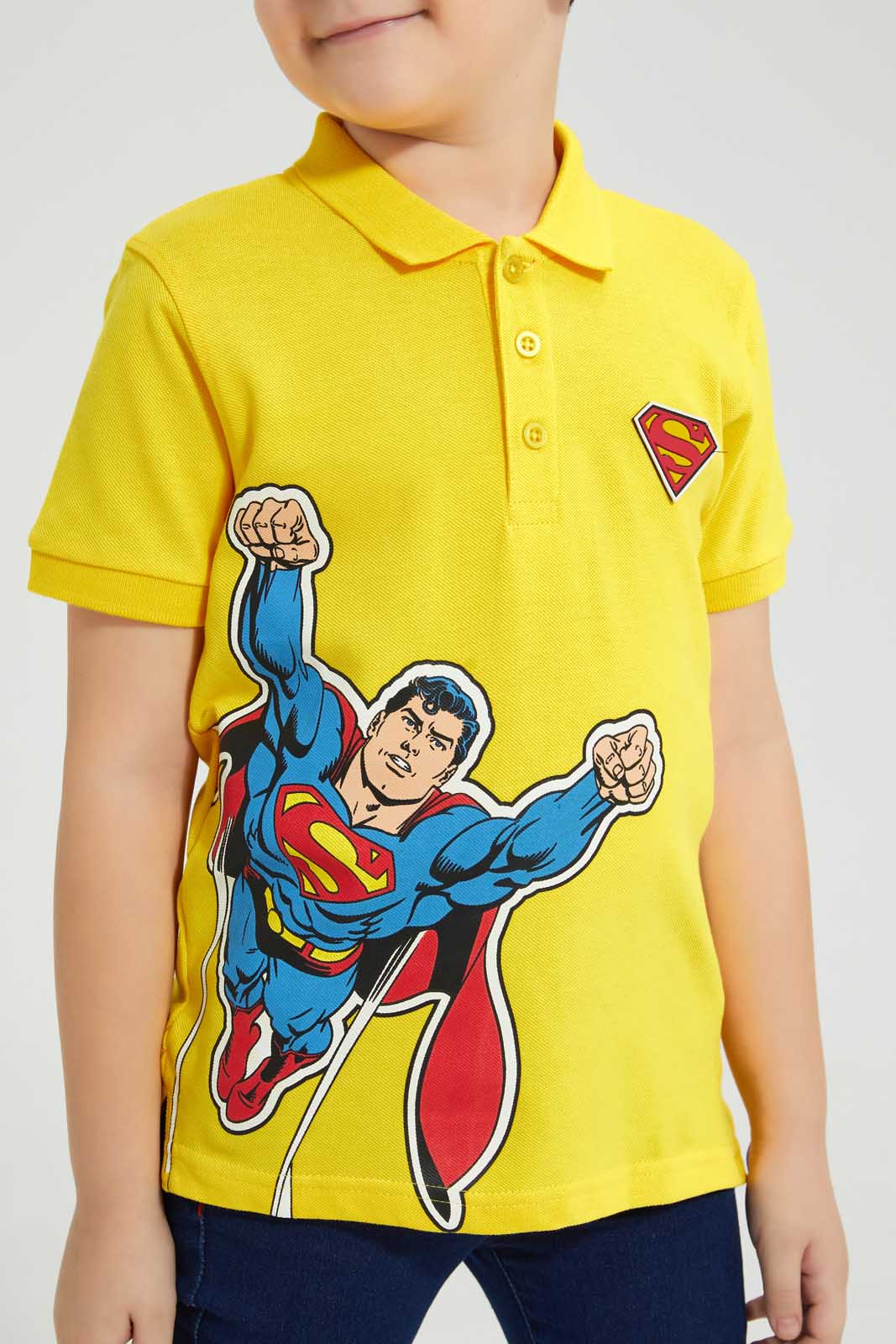 Redtag-Yellow-Superman-Polo-Character-Boys-2 to 8 Years