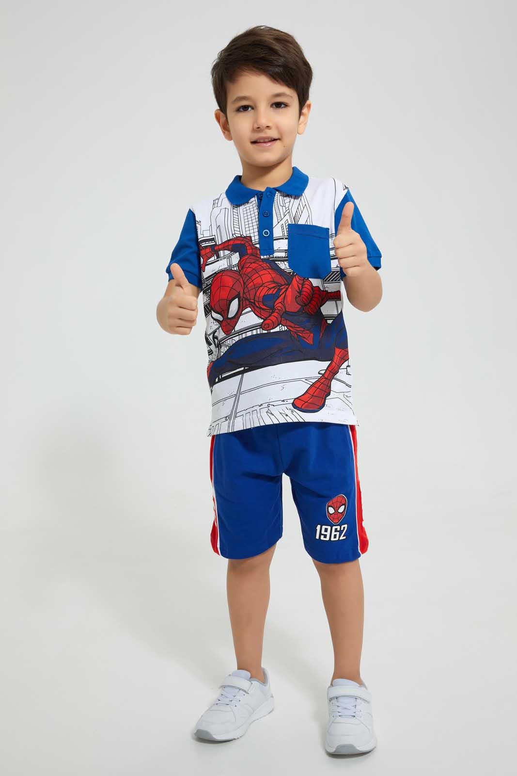 Redtag-Blue-Spiderman-Polo-Character-Boys-2 to 8 Years
