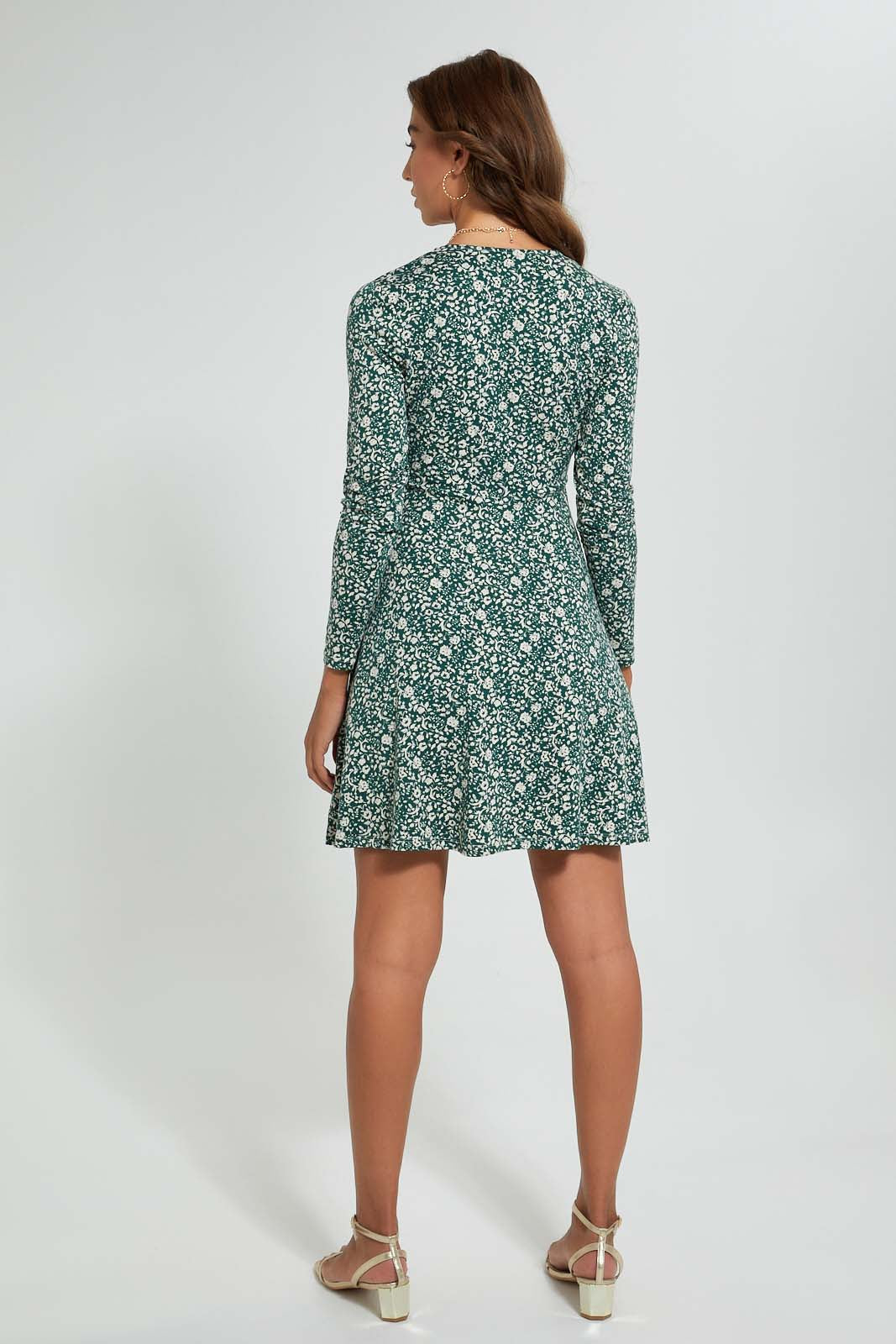Redtag-Green-Ditsy-Printed-Wrap-Front-Dress-Dresses-Women's-0