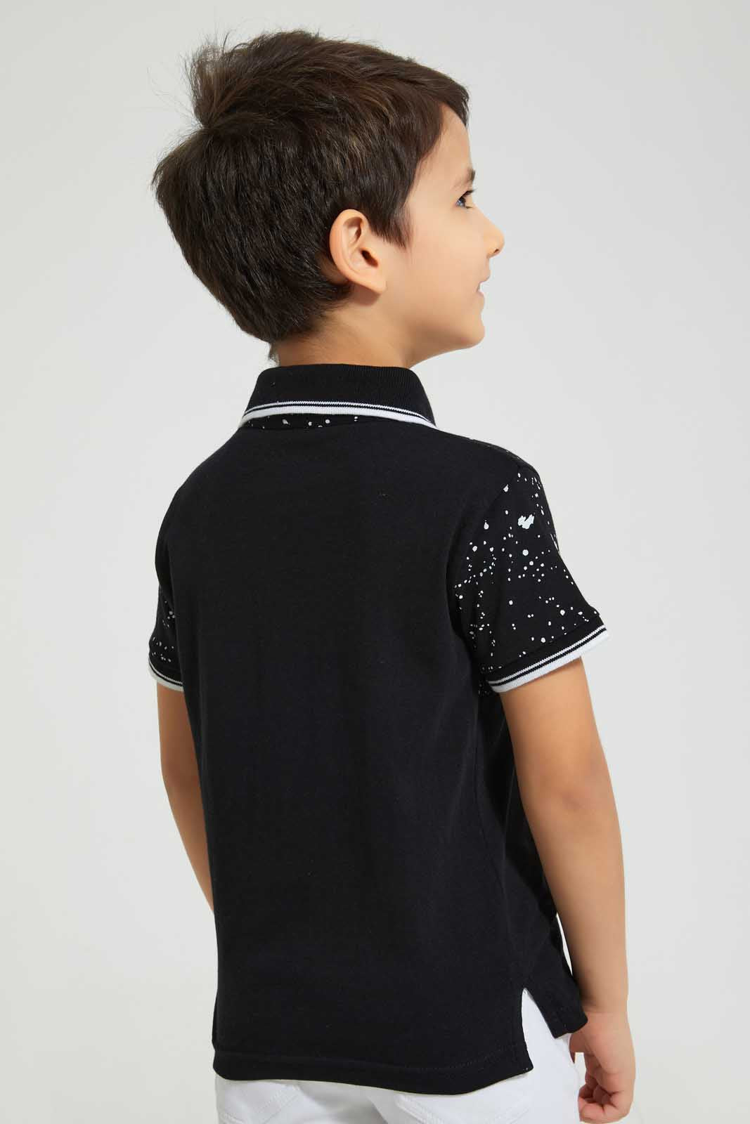 Redtag-Black-Splat-Print-Cut-&-Sew-Polo-Polo-Shirts-Boys-2 to 8 Years