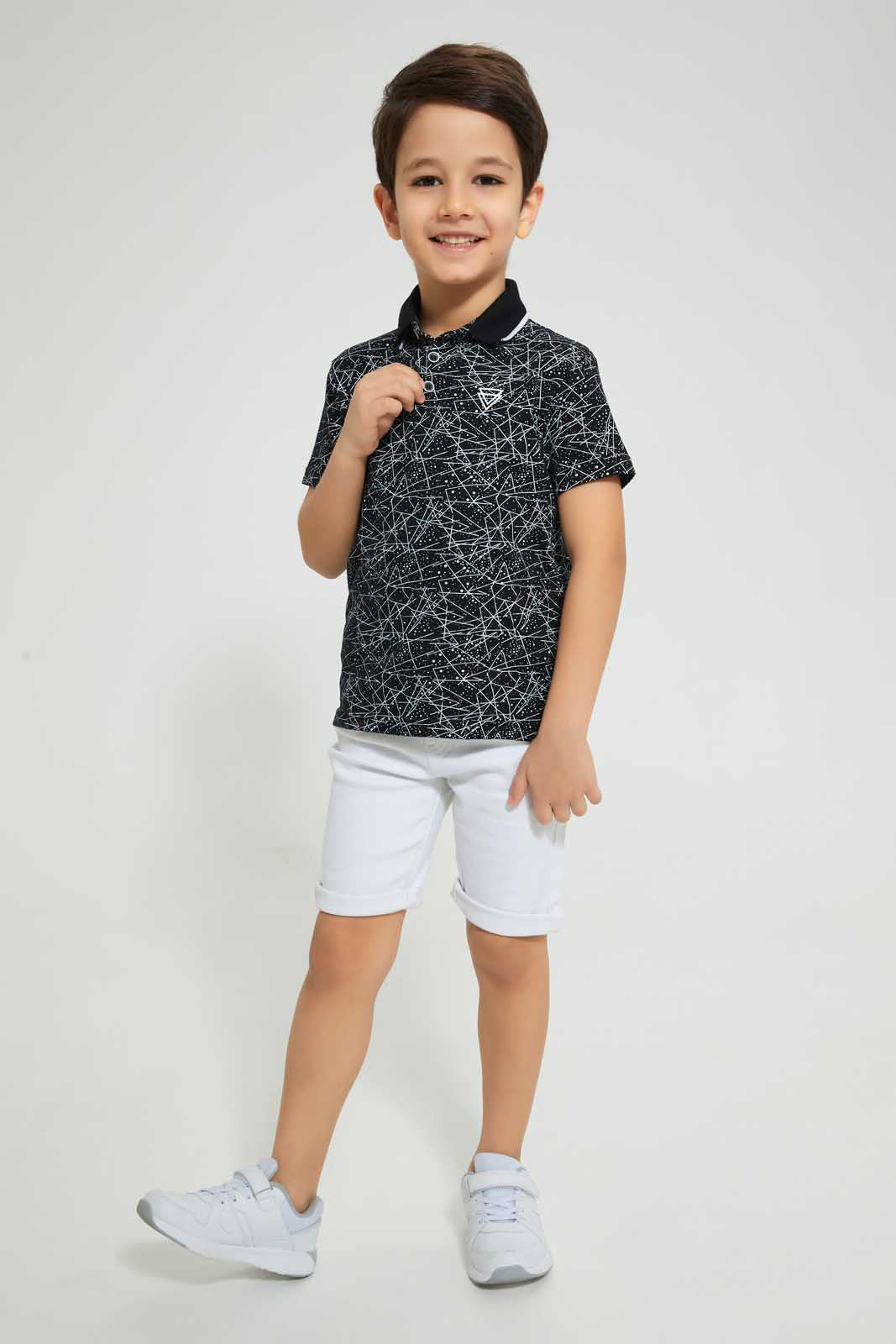 Redtag-Black-Splat-Print-Short-Sleeve-Polo-Shirt-Polo-Shirts-Boys-2 to 8 Years