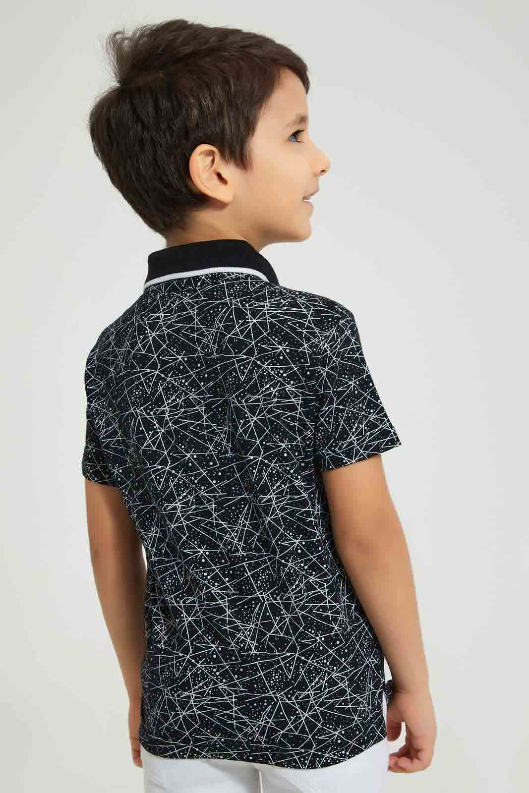 Redtag-Black-Splat-Print-Short-Sleeve-Polo-Shirt-Polo-Shirts-Boys-2 to 8 Years