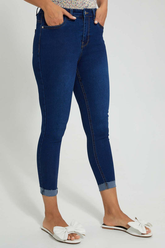 Redtag-Indigo-Mid-Waist-Jean-With-Folded-Hem-Jeans-Skinny-Fit-Women's-