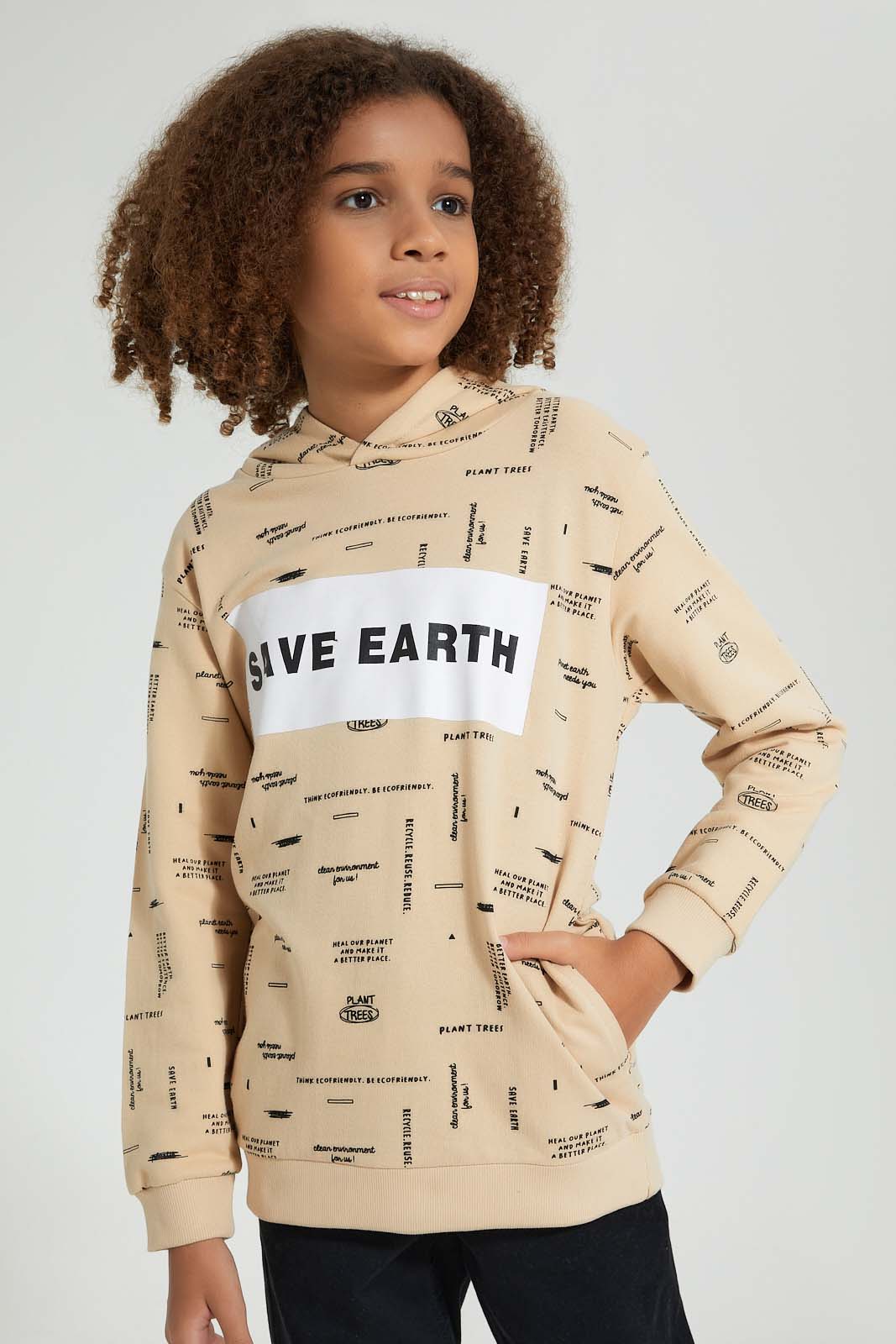 Redtag-Beige-Save-The-Earth-Sweatshirt-Sweatshirts-Senior-Boys-9 to 14 Years