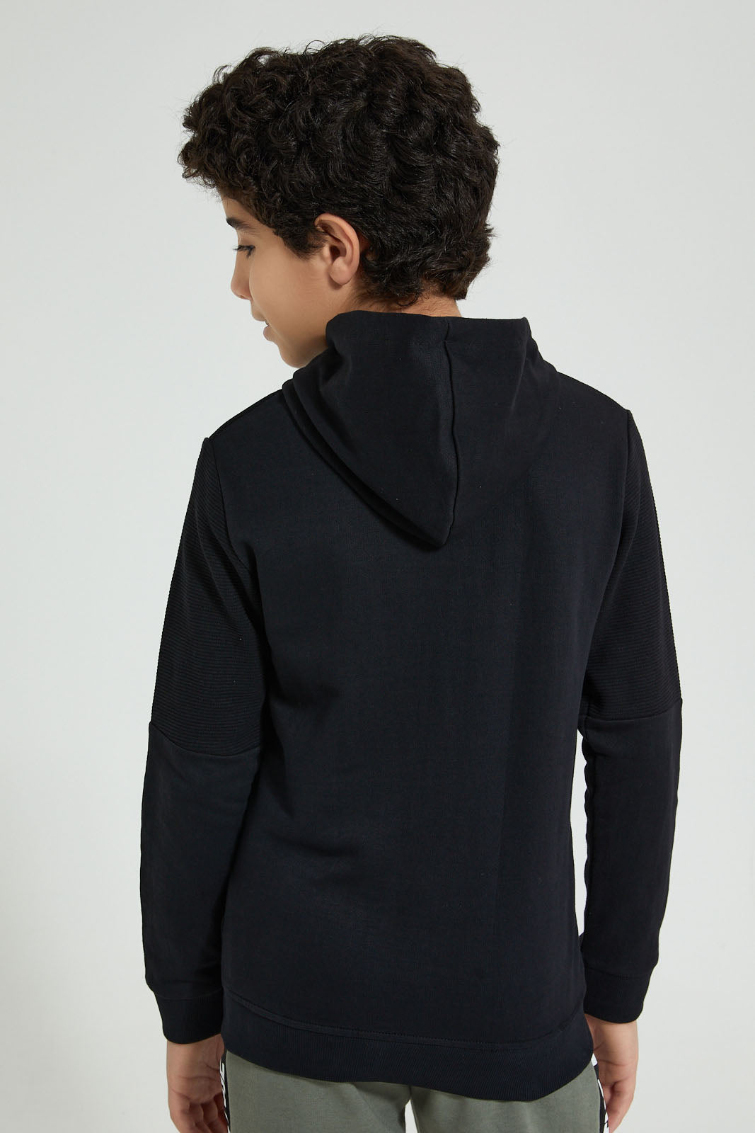 Redtag-Black-Ottoman-On-Sleeve-SweaT-Shirt-Sweatshirts-Senior-Boys-9 to 14 Years