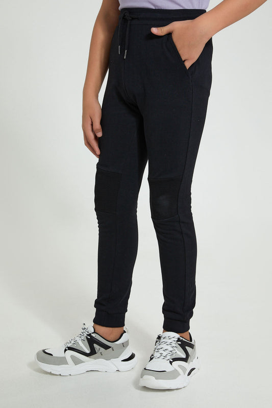 Redtag-Black-Biker-Knee-Active-Pant-Joggers-Senior-Boys-9 to 14 Years