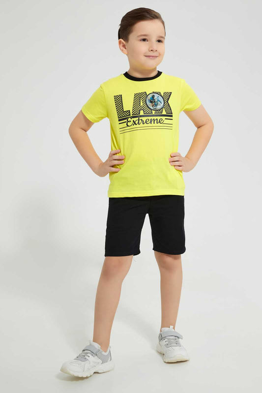Redtag-Yellow-Lenticular-Print-T-Shirt-And-Short-Set-Sets-Boys-2 to 8 Years