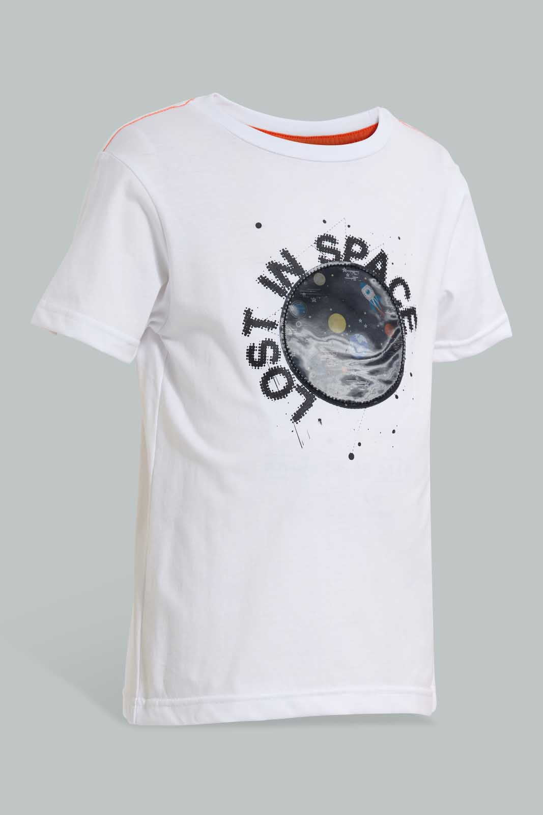 Redtag-White-Space-Lenticular-Print-T-Shirt-And-Short-Set-Sets-Boys-2 to 8 Years