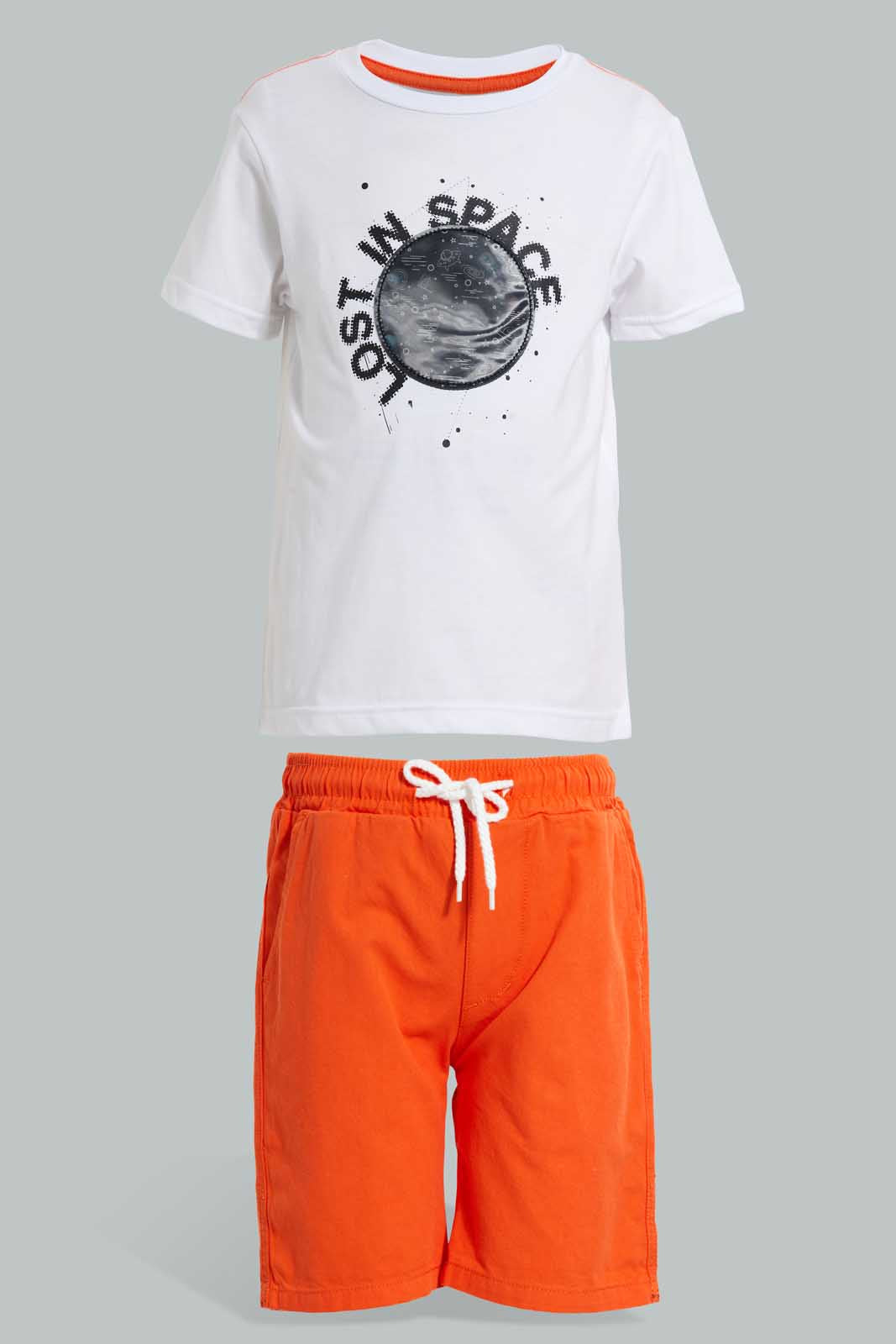 Redtag-White-Space-Lenticular-Print-T-Shirt-And-Short-Set-Sets-Boys-2 to 8 Years