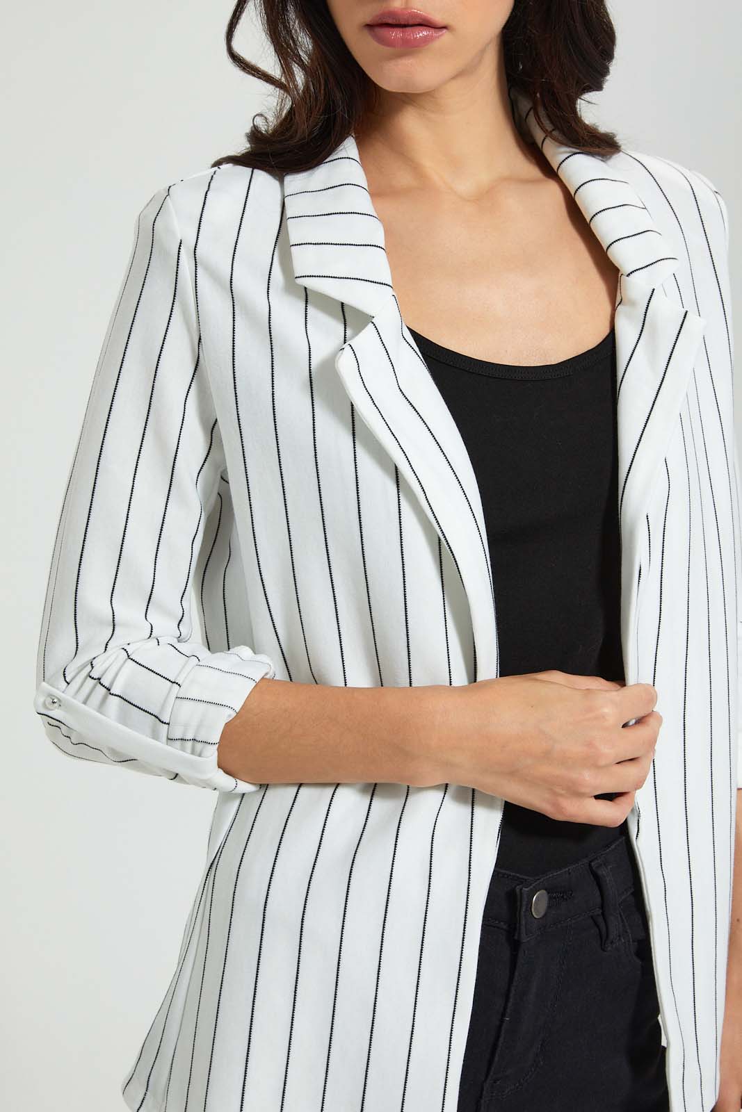 Redtag-White-Stripe-Rolled-Up-Sleeve-Jacket-Jackets-Women's-