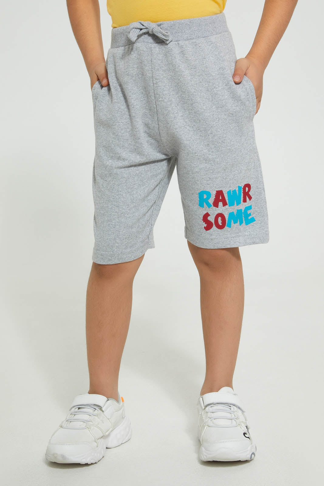 Redtag-Gold-Dino-Print-T-Shirt-And-Shorts-Set-Sets-Boys-2 to 8 Years