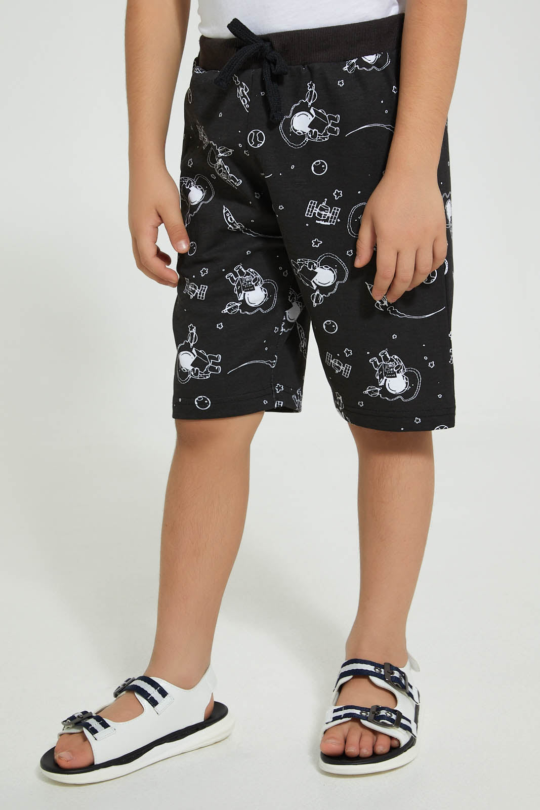 Redtag-White-Astronaut-Print-T-Shirt-And-Shorts-Set-Sets-Boys-2 to 8 Years