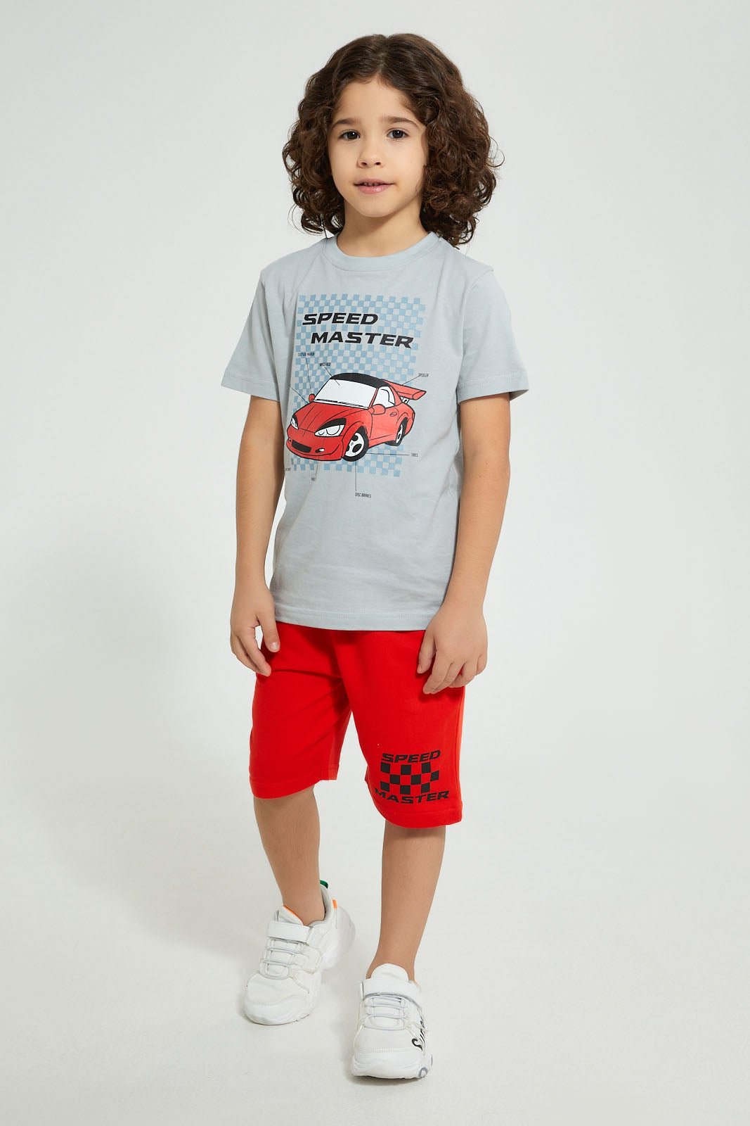 Redtag-Blue-Speed-Monster-Print-T-Shirt-And-Shorts-Set-Sets-Boys-2 to 8 Years