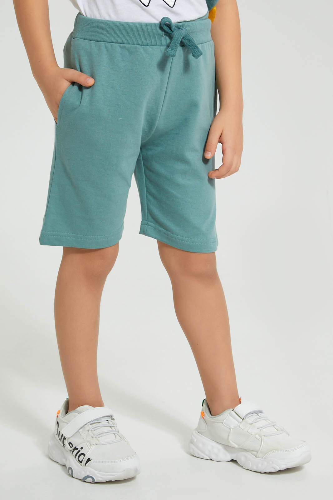 Redtag-White-Dino-Applique-T-Shirt-And-Shorts-Set-Sets-Boys-2 to 8 Years